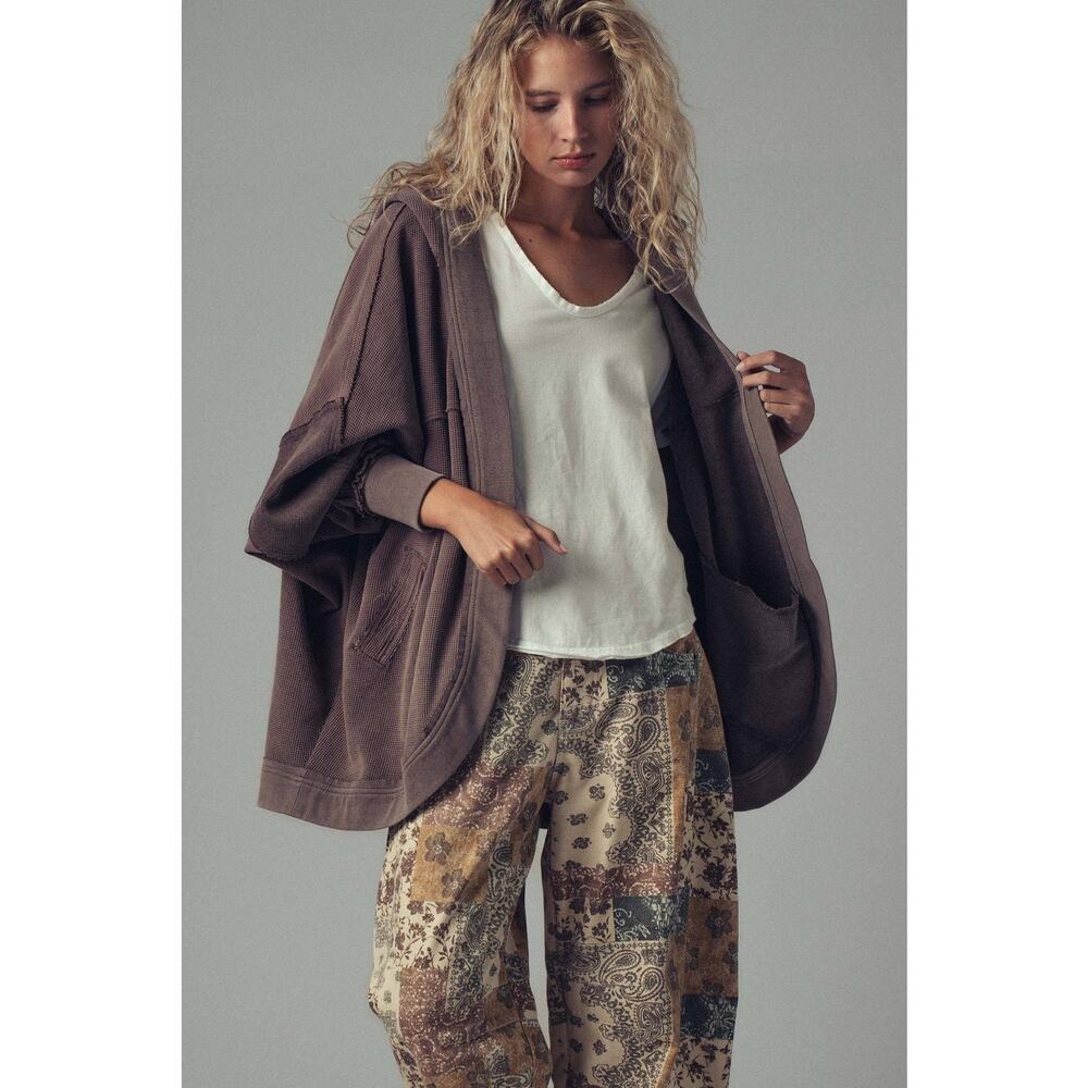 Urban Daizy Washed Waffle Knit Hooded Cardigan